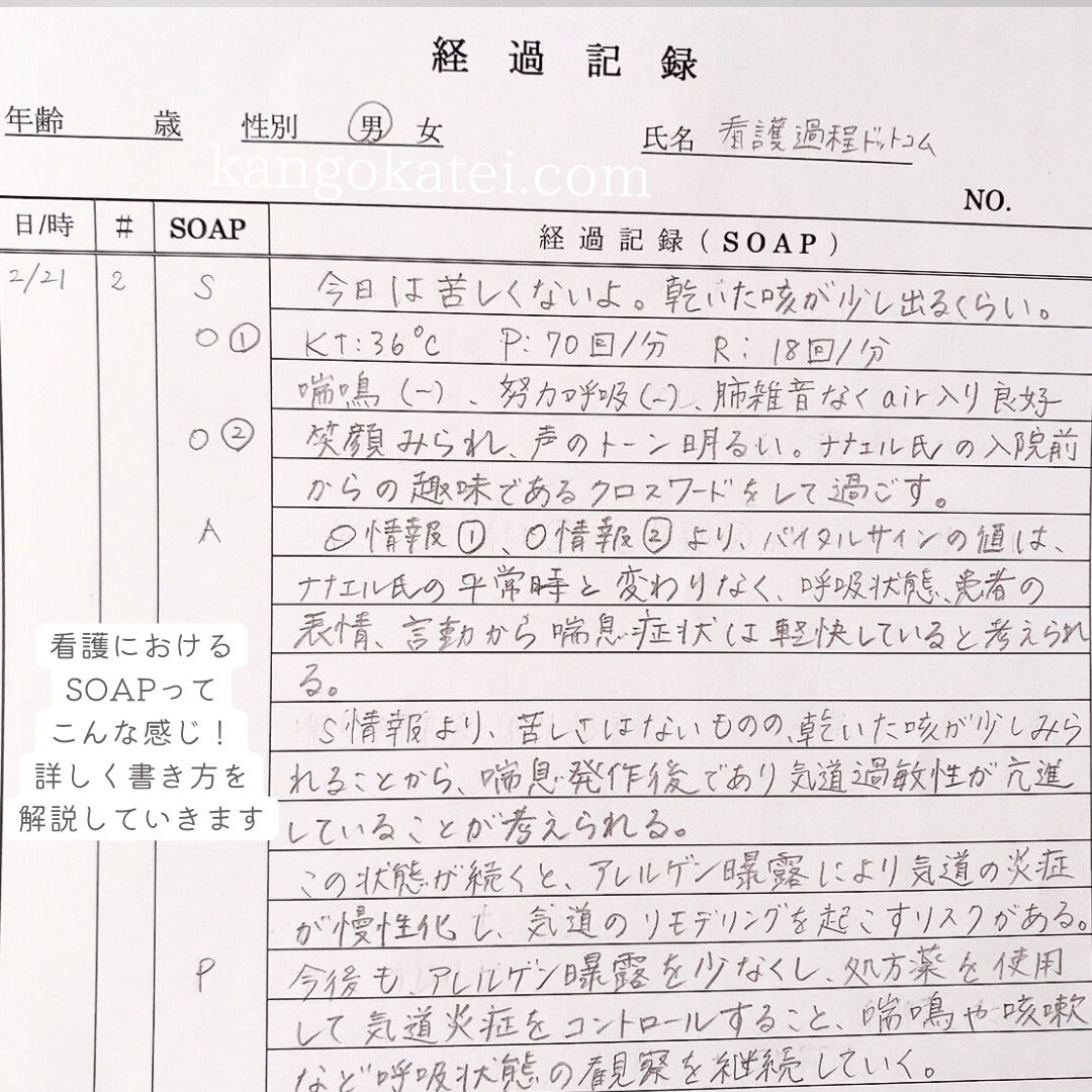 初心者向け】看護実習記録のSOAPの書き方と例文をまとめました | 看護過程ドットコム